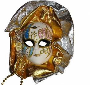 Dekoracja Maska Wenecka z Kołnierzem Złota 17 cm 