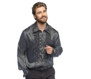 KOSZULA Z FALBANAMI CZARNA W BIAŁE KROPKI XL