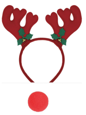 Zestaw Świąteczny Renifer - Rogi Renifera + Czerwony Nos 