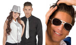 ZESTAW DISCO SREBRNY KRAWAT PLUS OKULARY 2 ELEMENTY LATA 80 RETRO