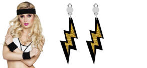 ZESTAW DISCO ZŁOTO-CZARNY KOLCZYKI FROTKI LATA 80TE