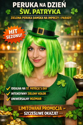 Peruka Krótka Zielona Dzień Świętego Patryka