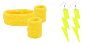 ZESTAW ŻÓŁTY SET DISCO FITNESS 80'90' FROTKI OPASKI KOLCZYKI