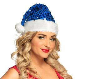 CZAPKA MIKOŁAJA Z CENINAMI GRANATOWA SANTA CLAUS ŚWIĘTA