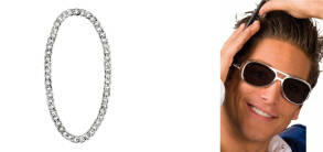 ZESTAW DISCO MĘSKI RETRO LATA 80 SREBRNY NASZYJNIK OKULARY