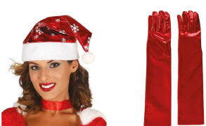 Zestaw Mikołajka - Czapka Śnieżynka + Czerwone Rękwiczki 