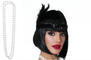 ZESTAW LATA 20 TE CZARNA OPASKA Z PIÓRKIEM PERŁY