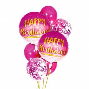 Zestaw balonów konfetti happy birthday RÓŻOWE