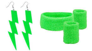 ZESTAW ZIELONY SET DISCO FITNESS 80'90' ZIELONY FROTKI OPASKI KOLCZYKI