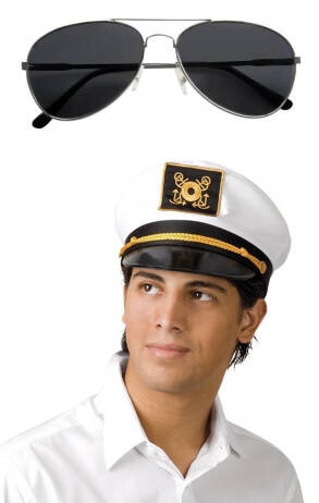 ZESTAW KAPITAN MARYNARZ CZAPKA OKULARY