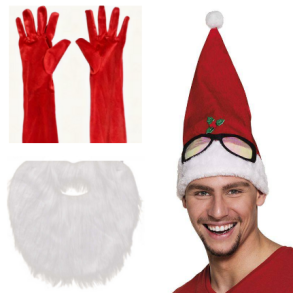 ZESTAW ŚW. MIKOŁAJA - CZAPKA OKULARY + BRODA + RĘKAWICZKI 