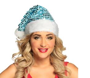 CZAPKA MIKOŁAJA Z CENINAMI BŁĘKITNA SANTA CLAUS ŚWIĘTA