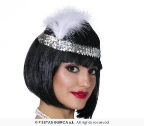 Opaska Retro Cekiny z Piórkiem Lata 20-te Biała