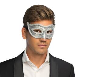 MASKA WENECKA SREBRNA Z CEKINAMI