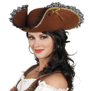 Kapelusz Pirat Kapitan z Koronką Brązowy DRUGI GATUNEK