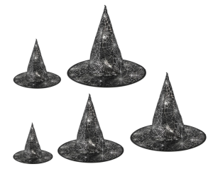 Kapelusz Czarownicy Srebrny w Pajęczynę Zestaw 5 szt! 
