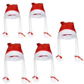 Czapka Mikołaja z warkoczami - Zestaw 5 szt. 