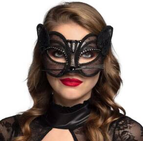 Czarna Maska Koronkowa Kot Kocica 