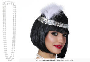 ZESTAW LATA 20 TE BIAŁA OPASKA Z PIÓRKIEM PERŁY