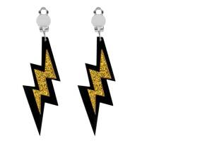 BROKATOWE ZŁOTO-CZARNE KOLCZYKI KLIPSY DISCO BŁYSKAWICE