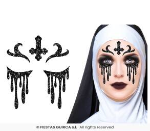 Samoprzylepne Tatuaże Brokat na Twarz Make Up Halloween  -Zakonnica 