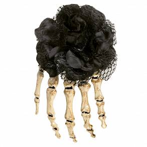 Spinka do włosów dłoń szkielet z czarną różą