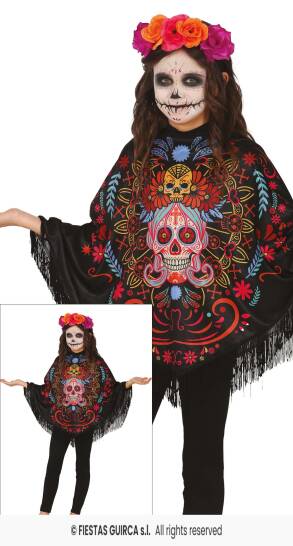 Poncho Meksykanka Halloween Dia de los Musertos 7-8 Lat 