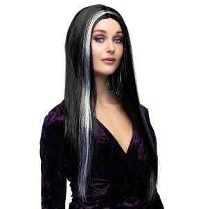 Peruka Czarownicy Czarna + Białe Pasemka