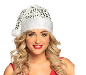 CZAPKA MIKOŁAJA Z CENINAMI SREBRNA SANTA CLAUS ŚWIĘTA