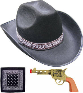 ZESTAW SZERYFA WESTERN – KAPELUSZ, CHUSTA I REWOLWER