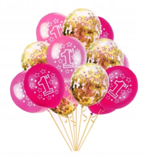 Zestaw Różowych Balonów z Konfetti 1 urodziny 